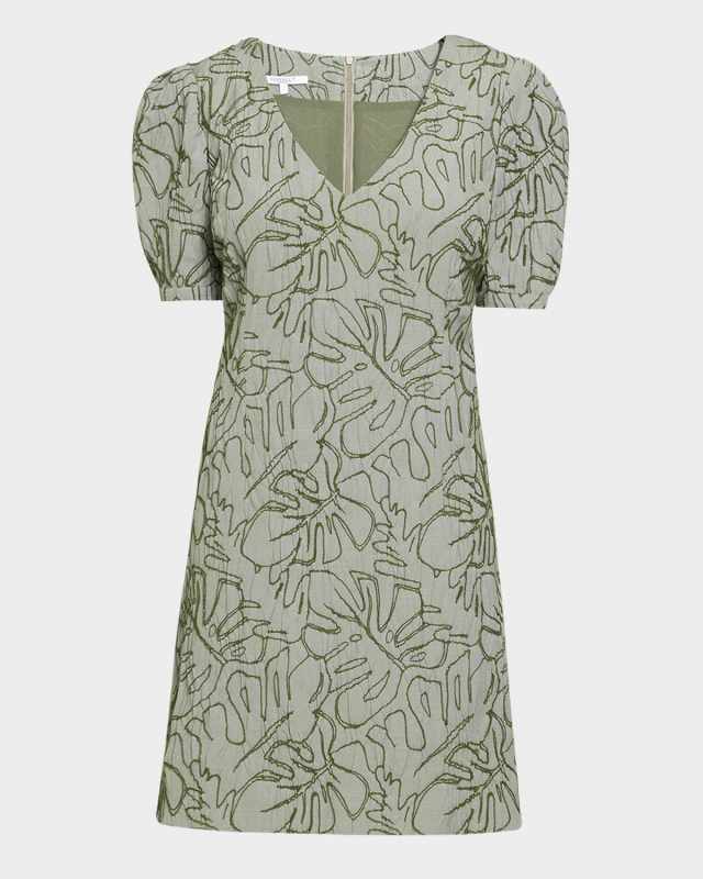 Embroidered A-Line Cotton Cloque Dress